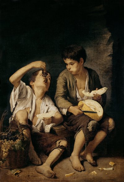 Twee kinderen eten een meloen en druiven, 1645-46 door Bartolomé Esteban Murillo